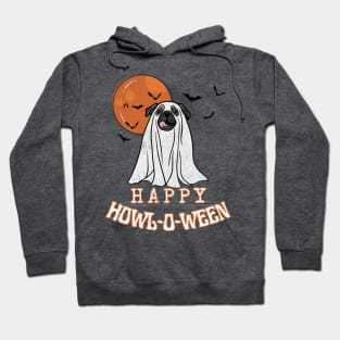 Happy Howl-O-Ween Ghost Dog Pug Pun Distressed Design Hoodie